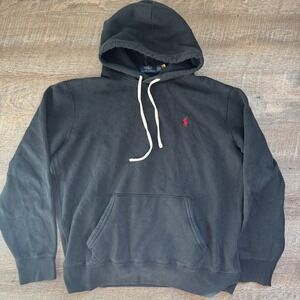Polo Ralph Lauren Mens Black Fleece Hoodie Red Pony Logo Size Large Pullover